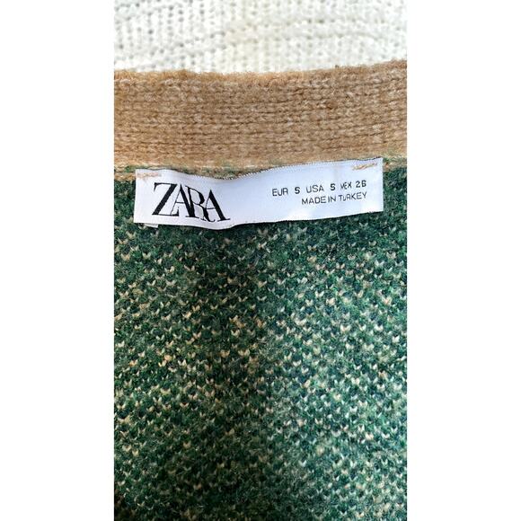 Zara Courtyard Patchwork Oversized Cardigan Sweater Green Tan Small - Picture 5 of 9